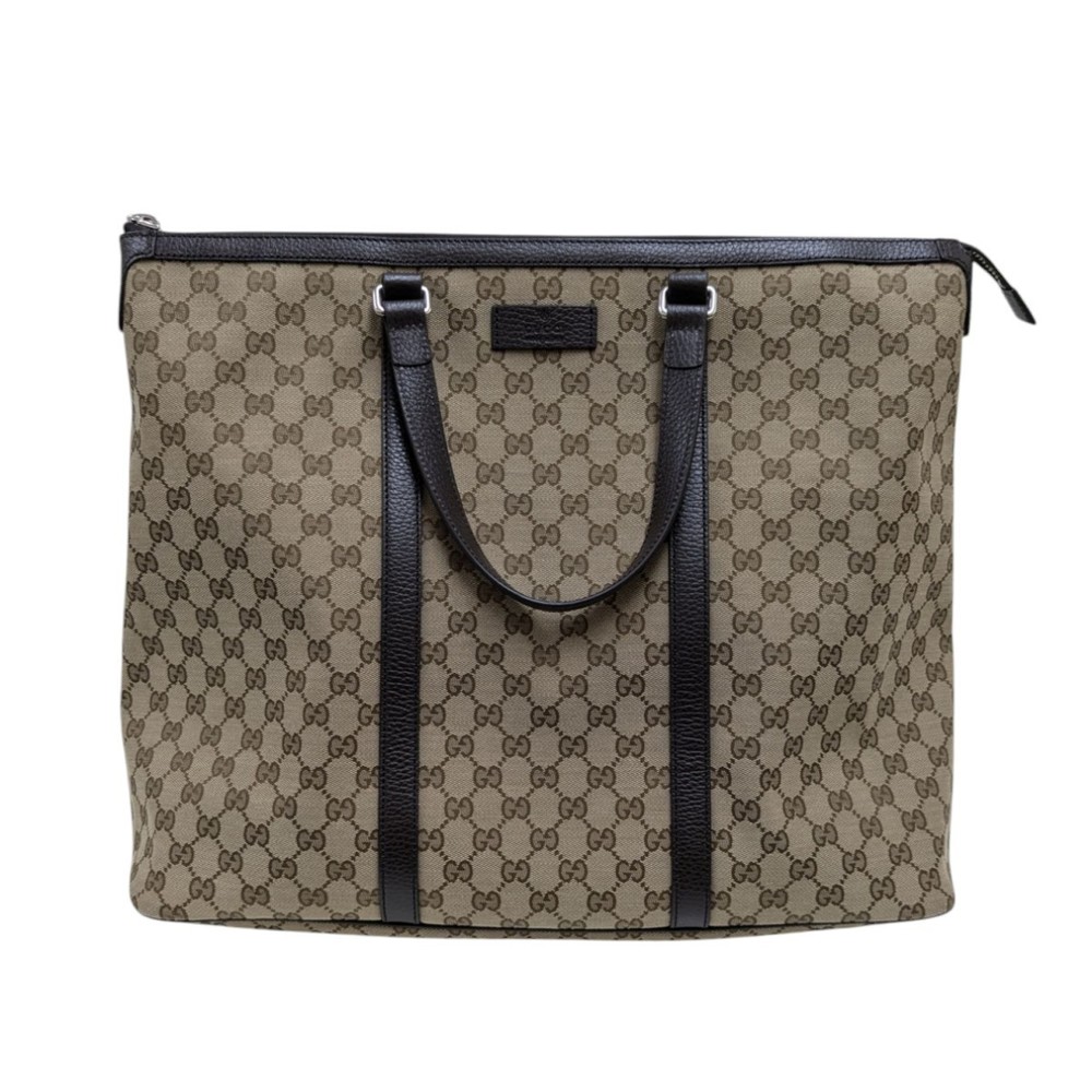 Gucci Green Brown Bag Canvas Khaki Tote - Picture 2 of 7